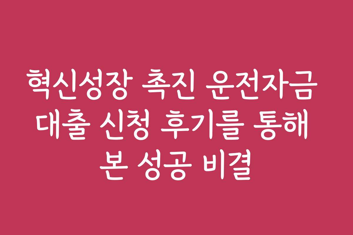 혁신성장 촉진 운전자금 대출 신청 후기를 통해 본 성공 비결