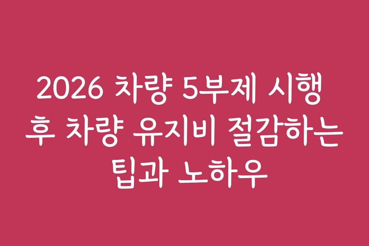 2026 차량 5부제 시행 후 차량 유지비 절감하는 팁과 노하우