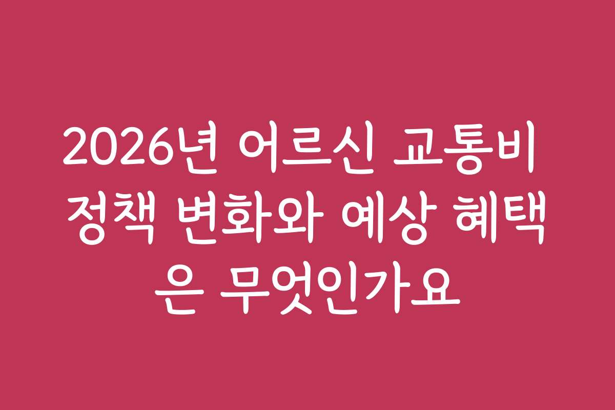 2026년 어르신 교통비 정책 변화와 예상 혜택은 무엇인가요