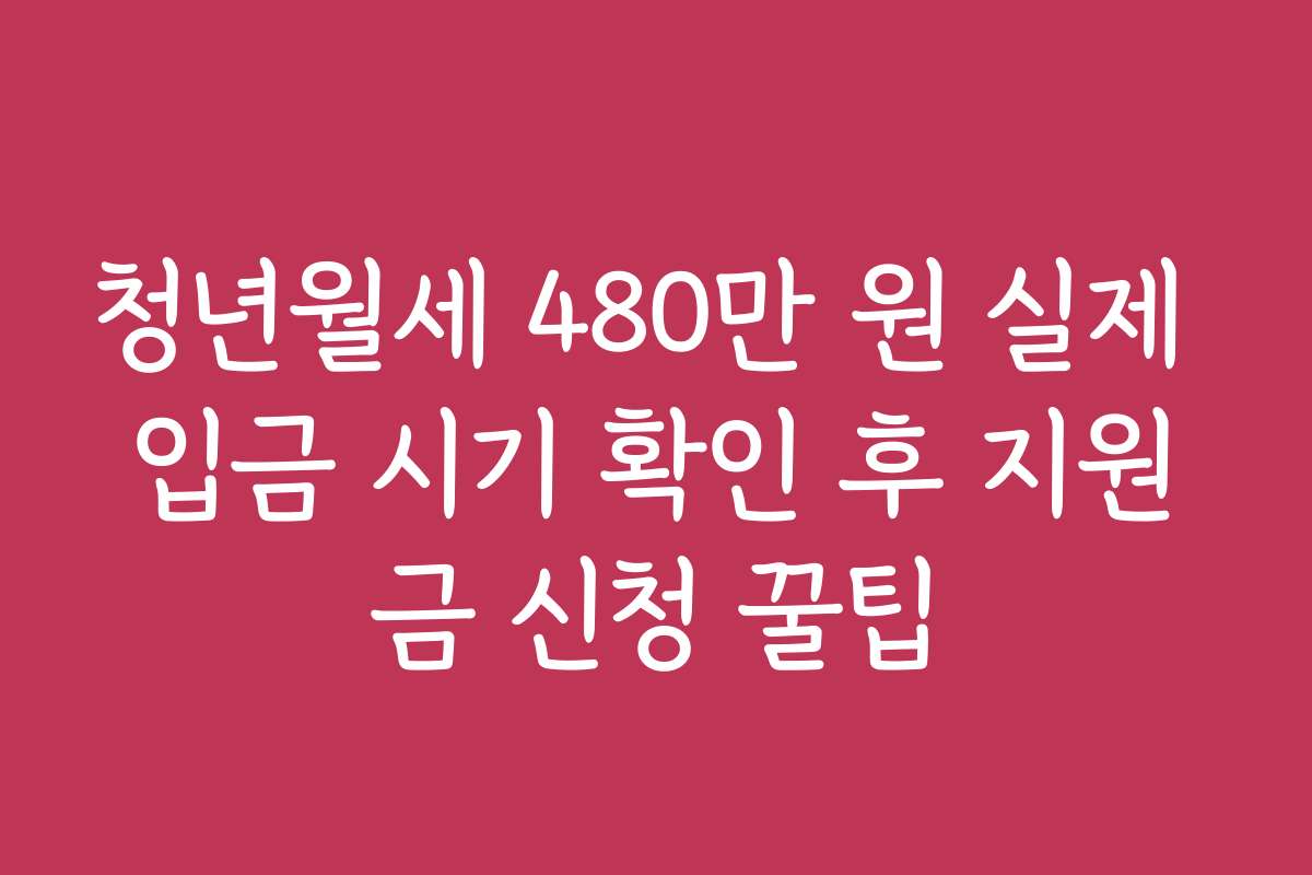 청년월세 480만 원 실제 입금 시기 확인 후 지원금 신청 꿀팁