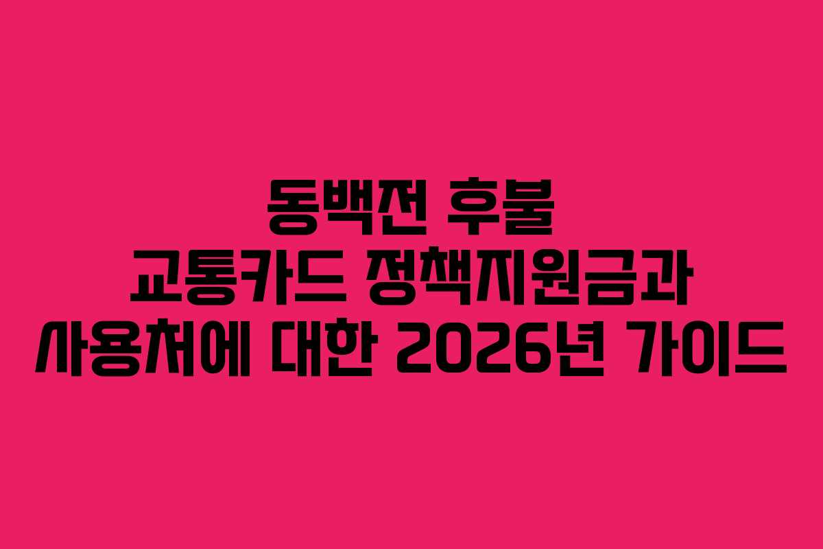 동백전 후불 교통카드 정책지원금과 사용처에 대한 2026년 가이드
