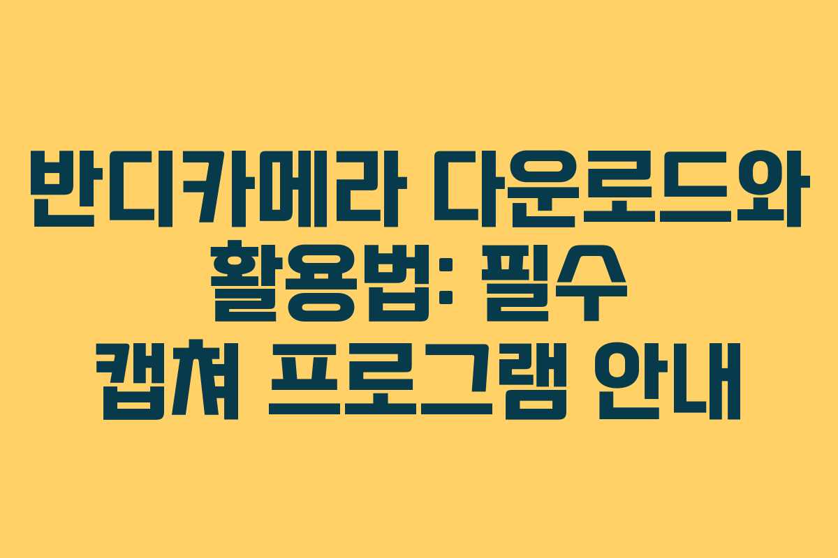 반디카메라 다운로드와 활용법: 필수 캡쳐 프로그램 안내
