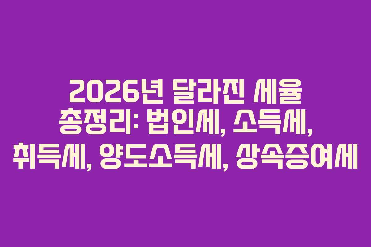 2026년 달라진 세율 총정리: 법인세, 소득세, 취득세, 양도소득세, 상속증여세