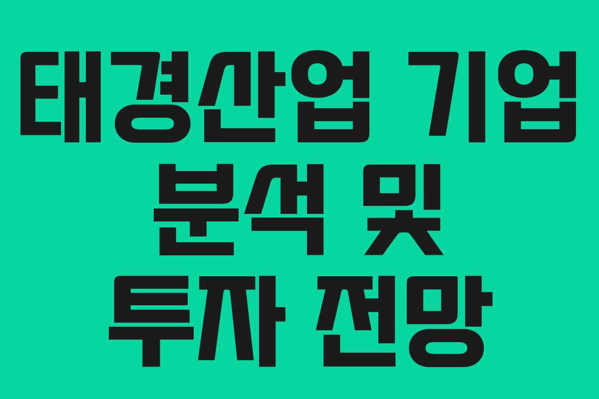 태경산업 기업 분석 및 투자 전망