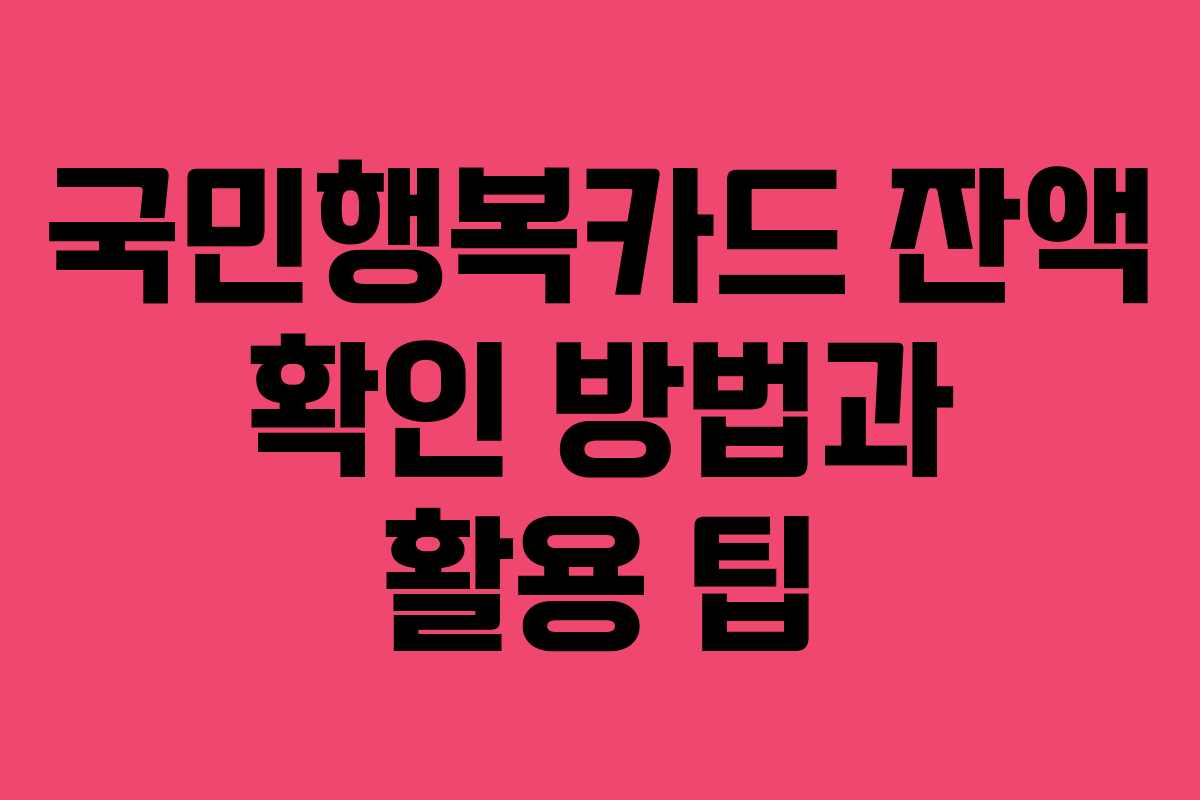 국민행복카드 잔액 확인 방법과 활용 팁