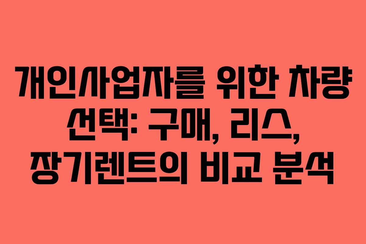 개인사업자를 위한 차량 선택: 구매, 리스, 장기렌트의 비교 분석