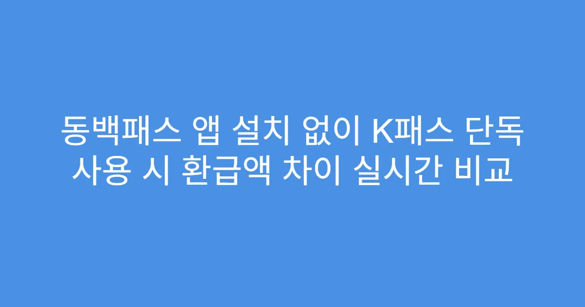 동백패스 앱 설치 없이 K패스 단독 사용 시 환급액 차이 실시간 비교