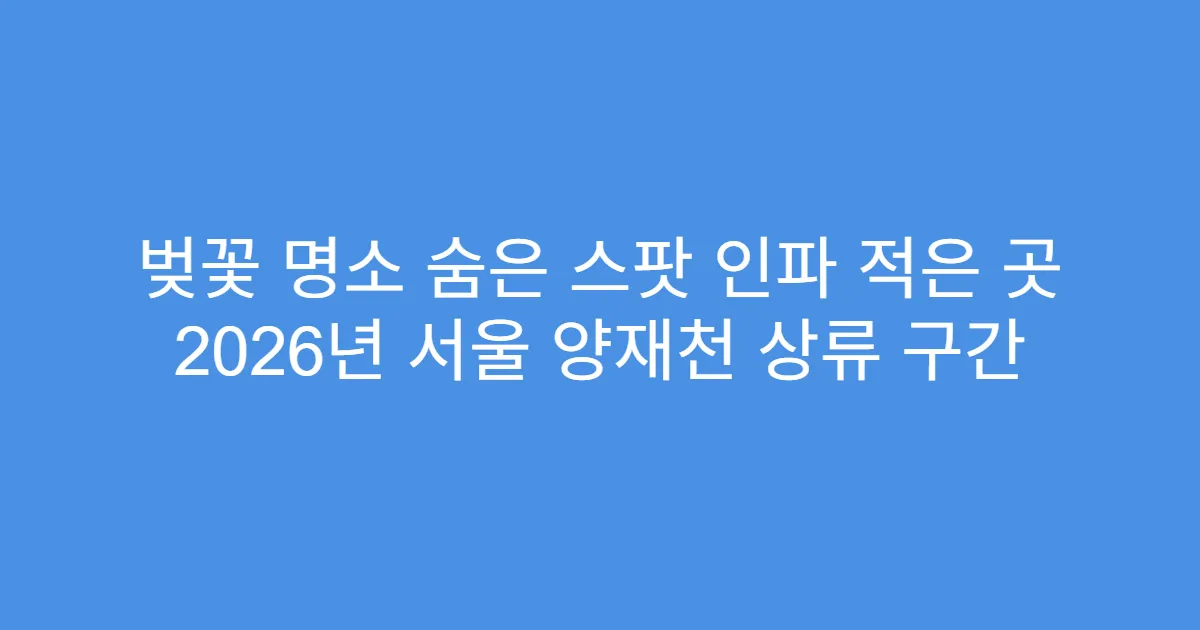 벚꽃 명소 숨은 스팟 인파 적은 곳 2026년 서울 양재천 상류 구간