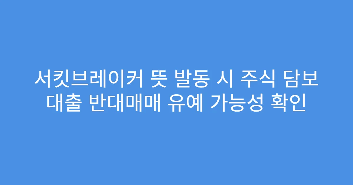 서킷브레이커 뜻 발동 시 주식 담보 대출 반대매매 유예 가능성 확인